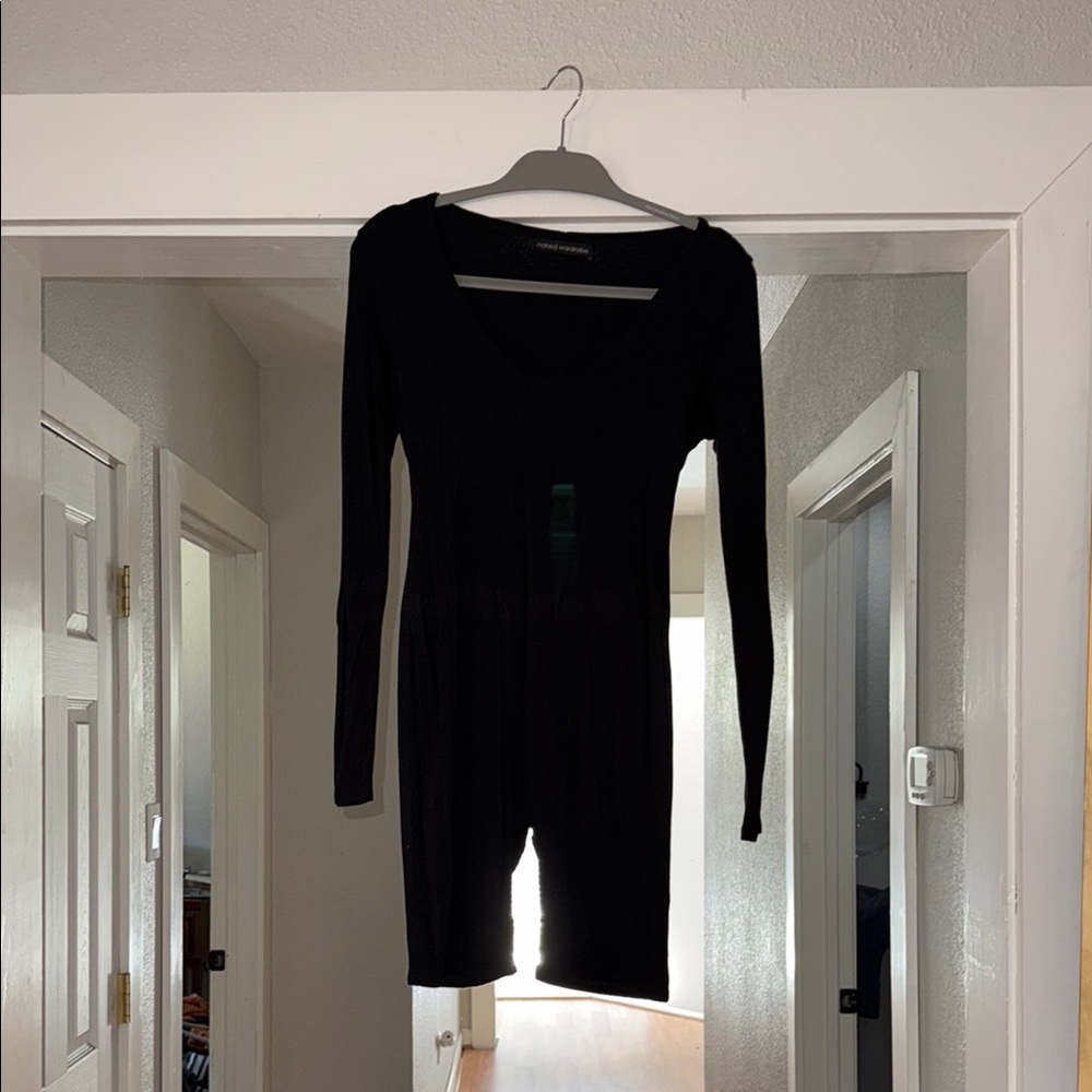 Naked Wardrobe Black Bodycon Jumpsuit Long Sleeve